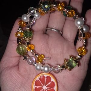 Colorful Beaded Bracelet with Citrus Charm